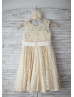 Champagne Lace Big Bow Knee Length Flower Girl Dress
